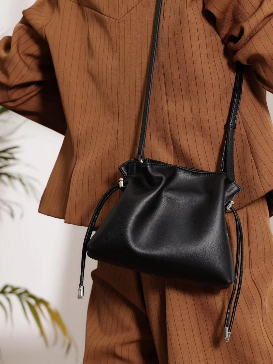 The Essential Leather Drawstring Bucket Bag | Minimalist Crossbody