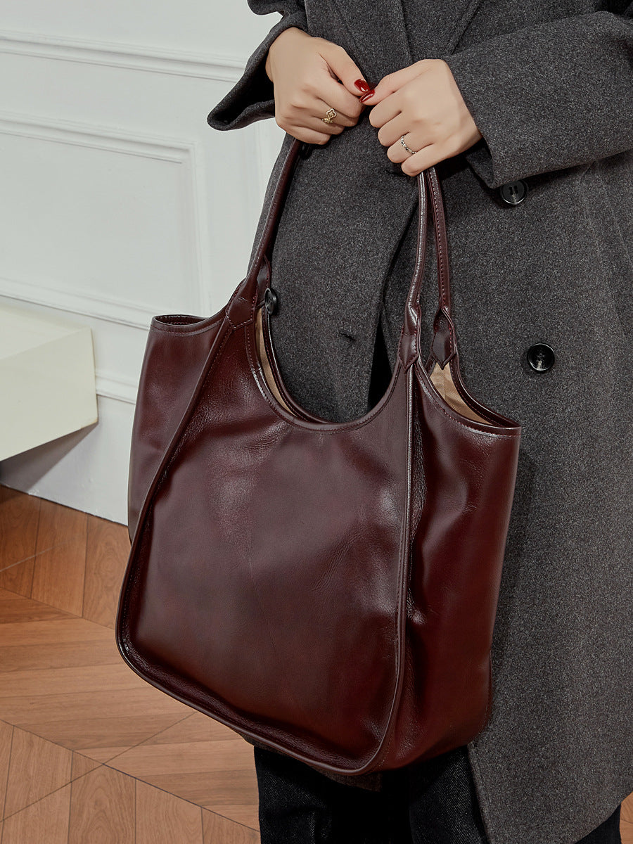 Cross-Border Top-Grain Leather Tote & Underarm Bag for Commute