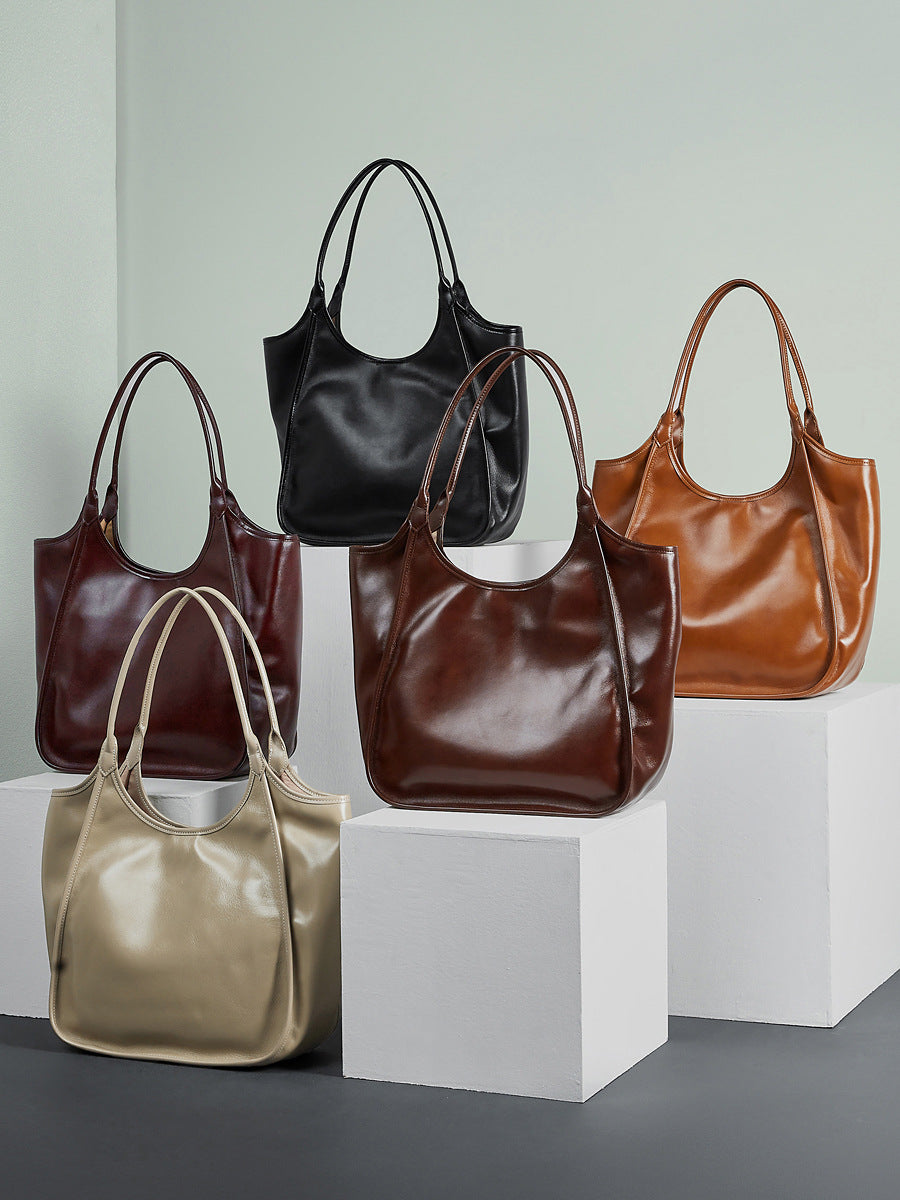 Cross-Border Top-Grain Leather Tote & Underarm Bag for Commute