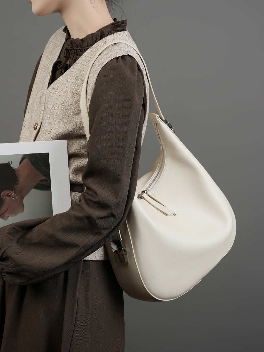 2025 Fall/Winter Minimalist Leather Underarm & Bucket Bag for Women Crescent Bucket Bag for Women