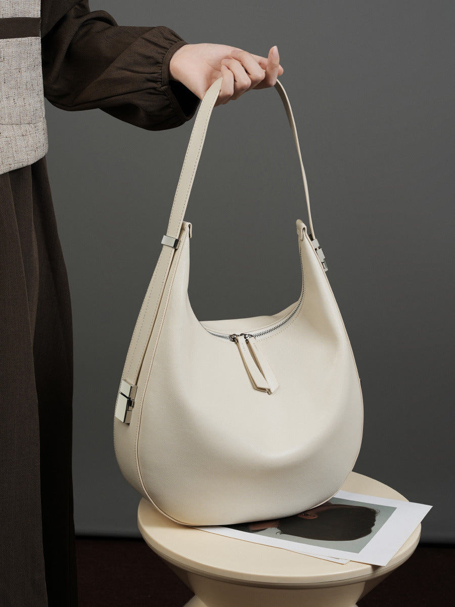 2025 Fall/Winter Minimalist Leather Underarm & Bucket Bag for Women Crescent Bucket Bag for Women